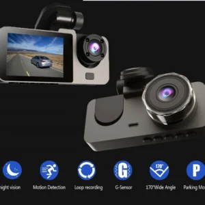 Camera Auto DVR tripla, 1080P Full-HD, Ecran IPS 2.4″ Unghi filmare 170° WDR,Recorder pentru taxi CAR DVR Viziune nocturnă Detectarea miscarii, G-senzor