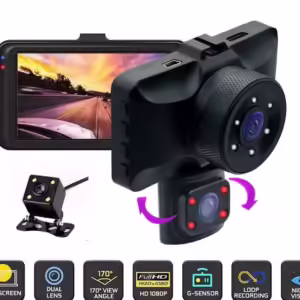 Camera Auto Dvr pentru mașină 1080P Înregistrare automată Camera 3 Lentile cu cameră pentru vedere spate Viziune nocturnă