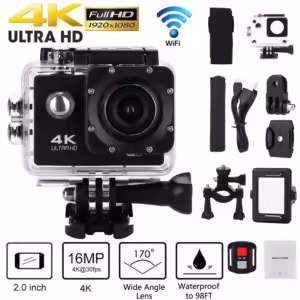 Cameră de acțiune HD 4K pentru sporturi extrem în aer liber, călări , scufundări 30 m , ecran de 2,0 inchi, 1080p,