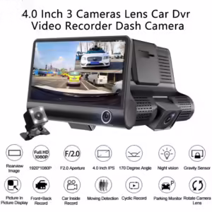 Cameră auto DVR- de 4 inchi FHD 1080P Înregistrare automată , 3 Lentile pentru cameră , + cameră cu vedere spate si Viziune nocturnă