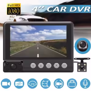 Camera Auto cu ecran tactil cu 4″ IPS 1080P HD Inregistrator DVR 3 lentile , Înregistrare în buclă, Detectare mișcare, Baterie încorporată